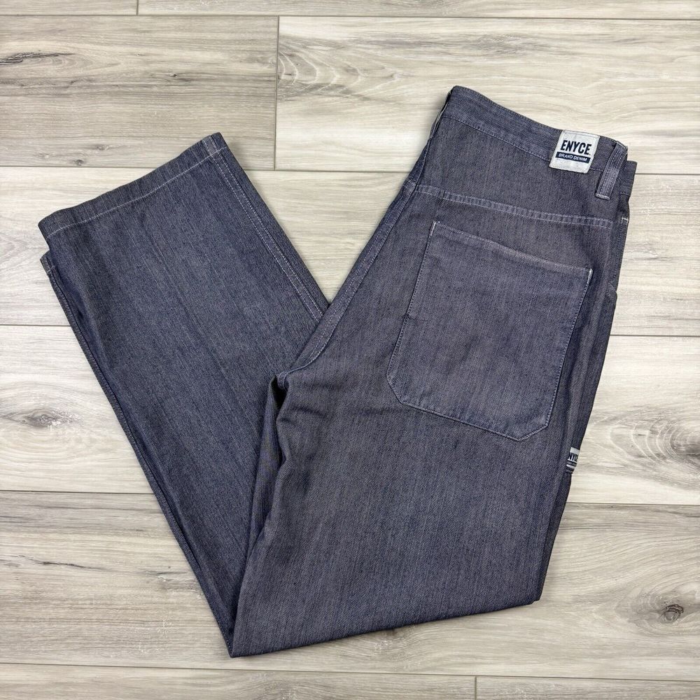 Vintage Y2K Enyce Reversible Baggy Wide Leg Denim Fatigue Pants Jeans Men 34x31